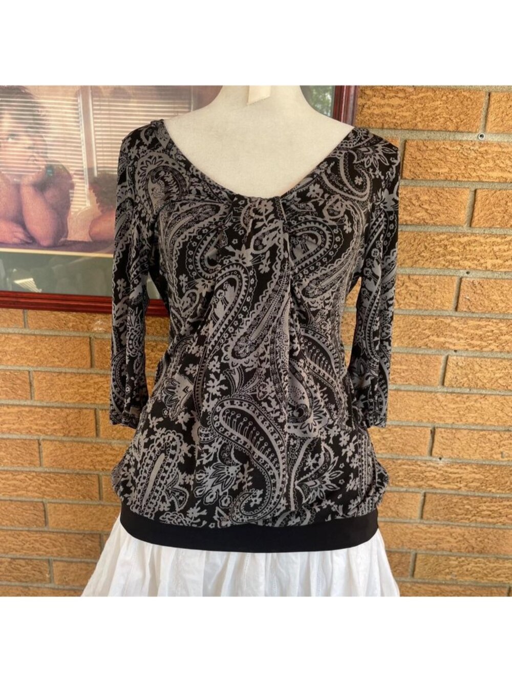 Y2K black and grey paisley top